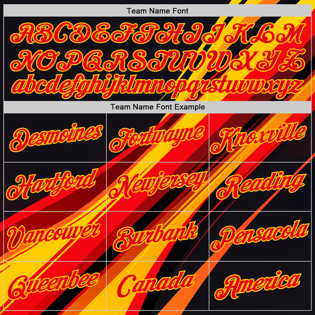 Custom Black Fire Red-Yellow 3D Pattern Design Line Sport Wear Performance T-Shirt