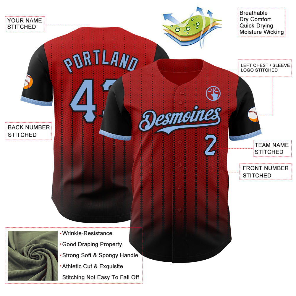 Custom Red Light Blue-Black 3D Pattern Design Gradient Geometric Shape Authentic Baseball Jersey