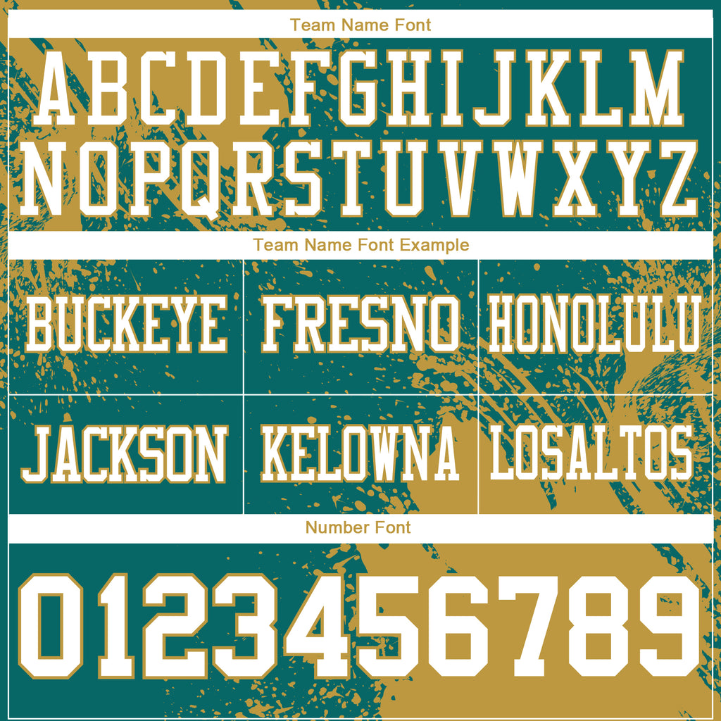 Custom Teal White-Old Gold 3D Pattern Abstract Brush Stroke Authentic Football Jersey