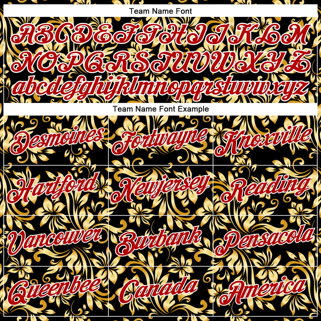 Custom Stitched Black Red-White 3D Pattern Design Golden Subtle Floral Sports Pullover Sweatshirt Hoodie