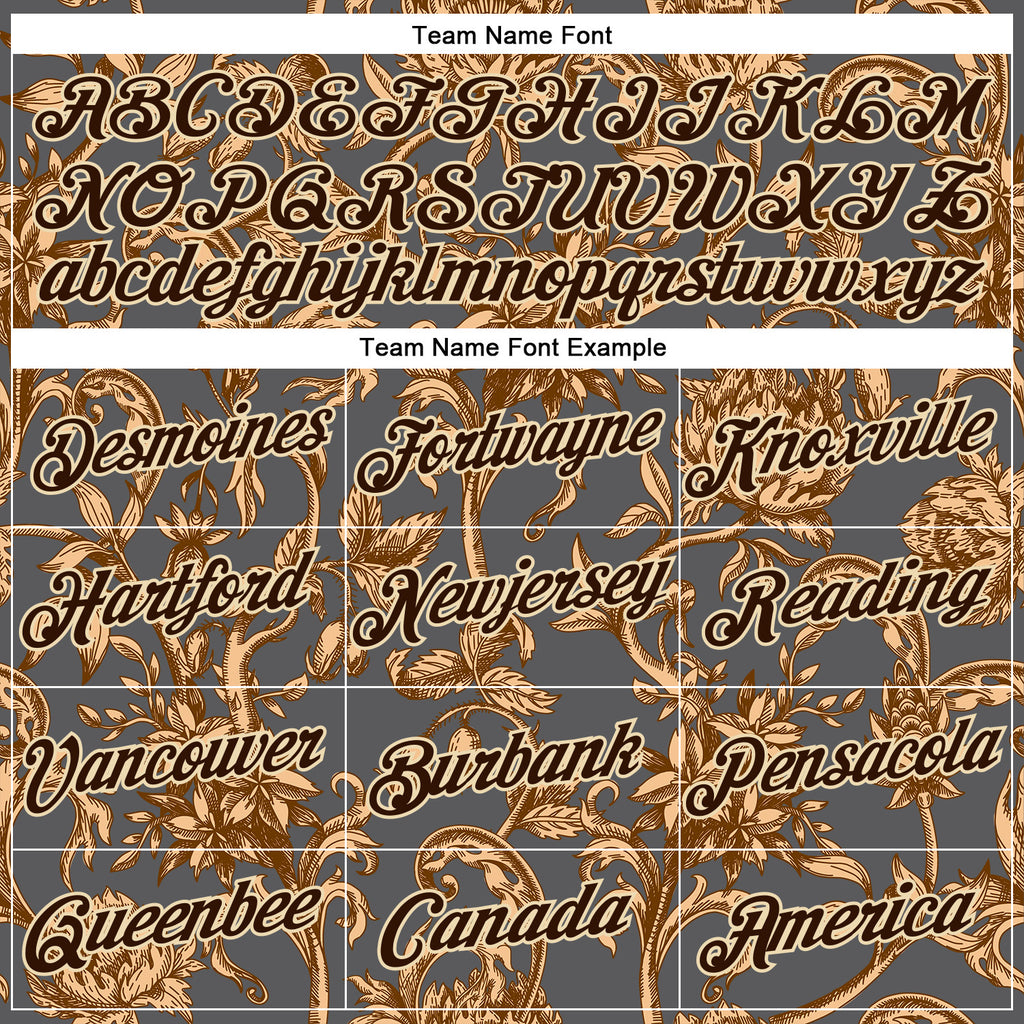 Custom Stitched Steel Gray Brown-Cream 3D Pattern Design Golden Subtle Floral Sports Pullover Sweatshirt Hoodie