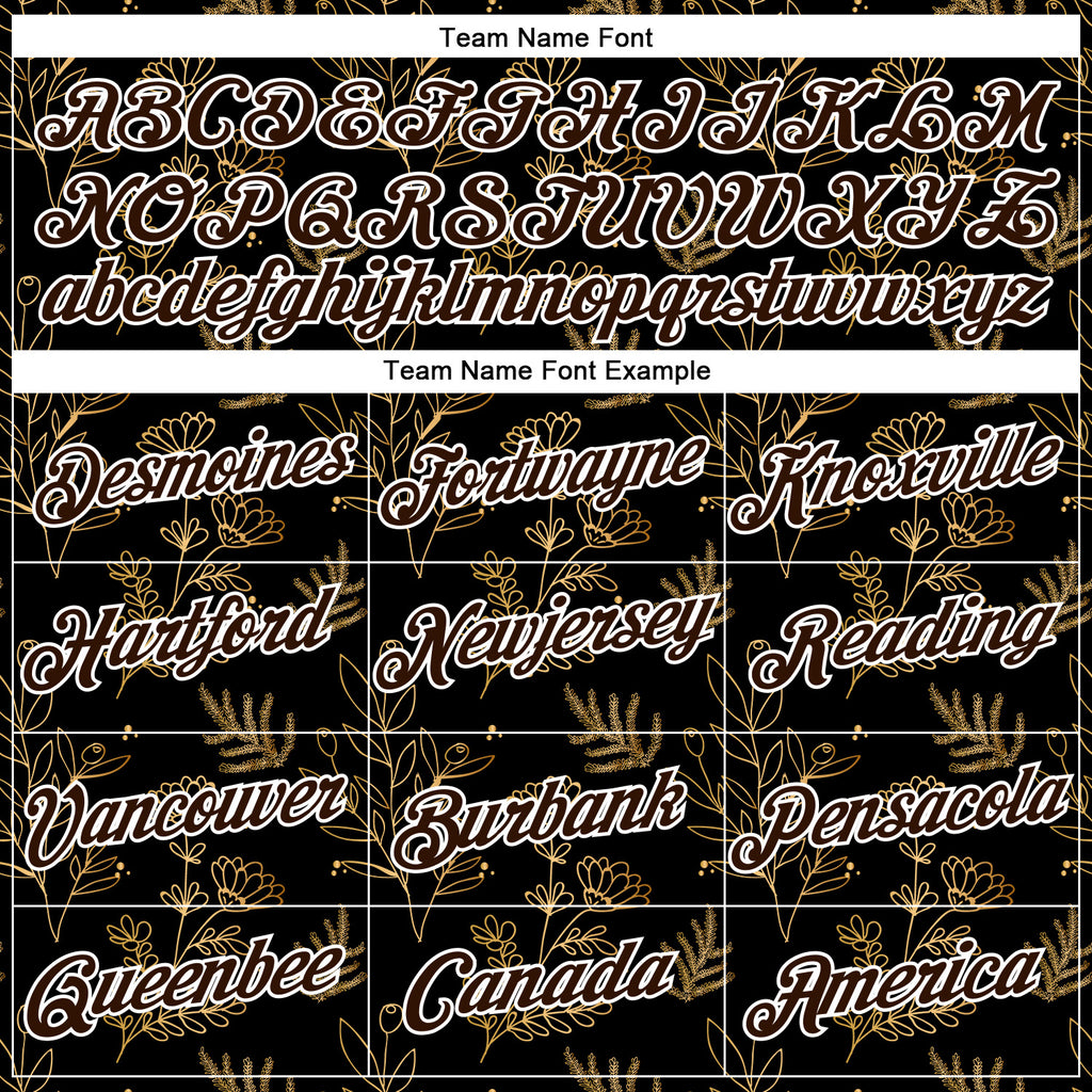 Custom Stitched Black Brown-White 3D Pattern Design Golden Subtle Floral Sports Pullover Sweatshirt Hoodie