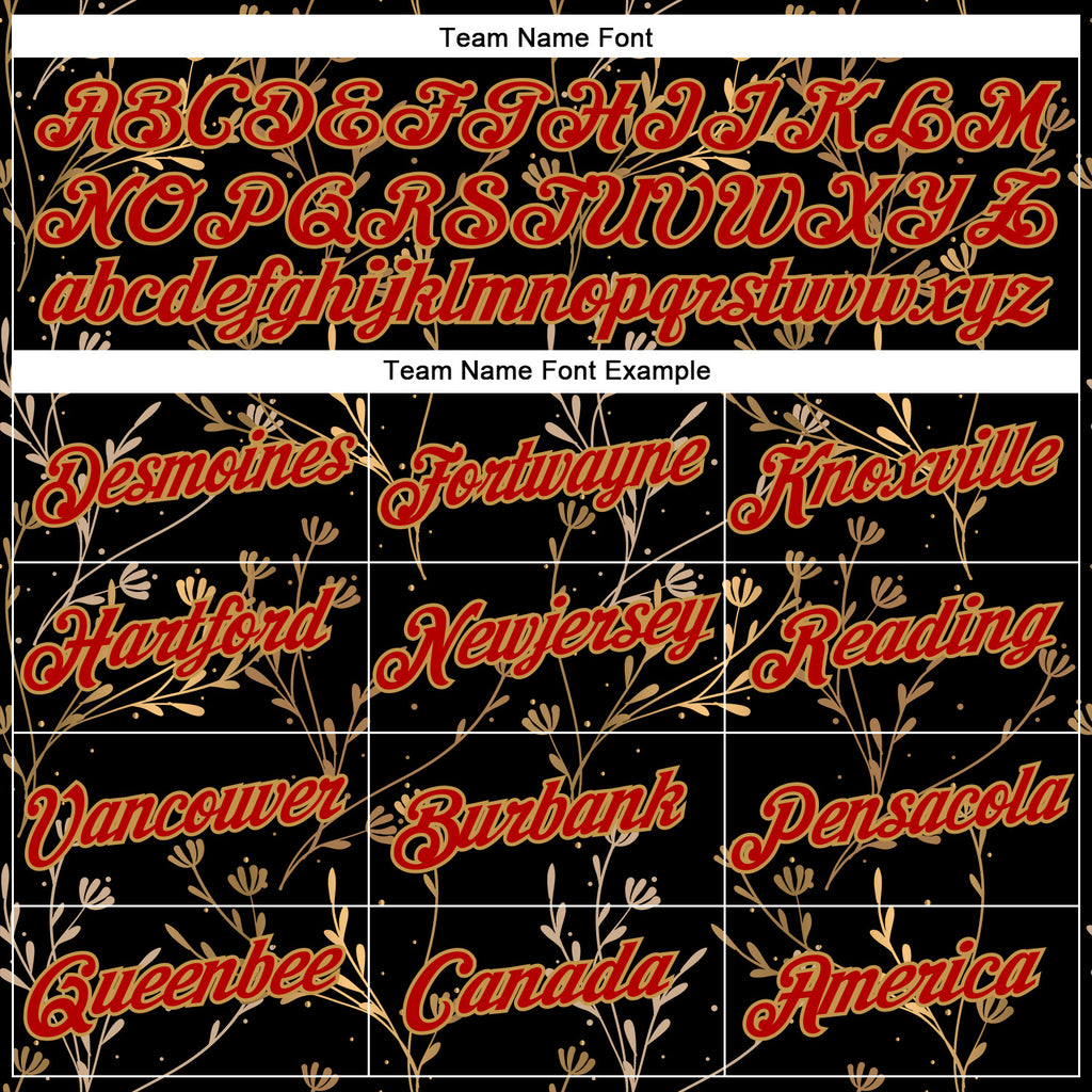 Custom Stitched Black Red-Old Gold 3D Pattern Design Golden Subtle Floral Sports Pullover Sweatshirt Hoodie