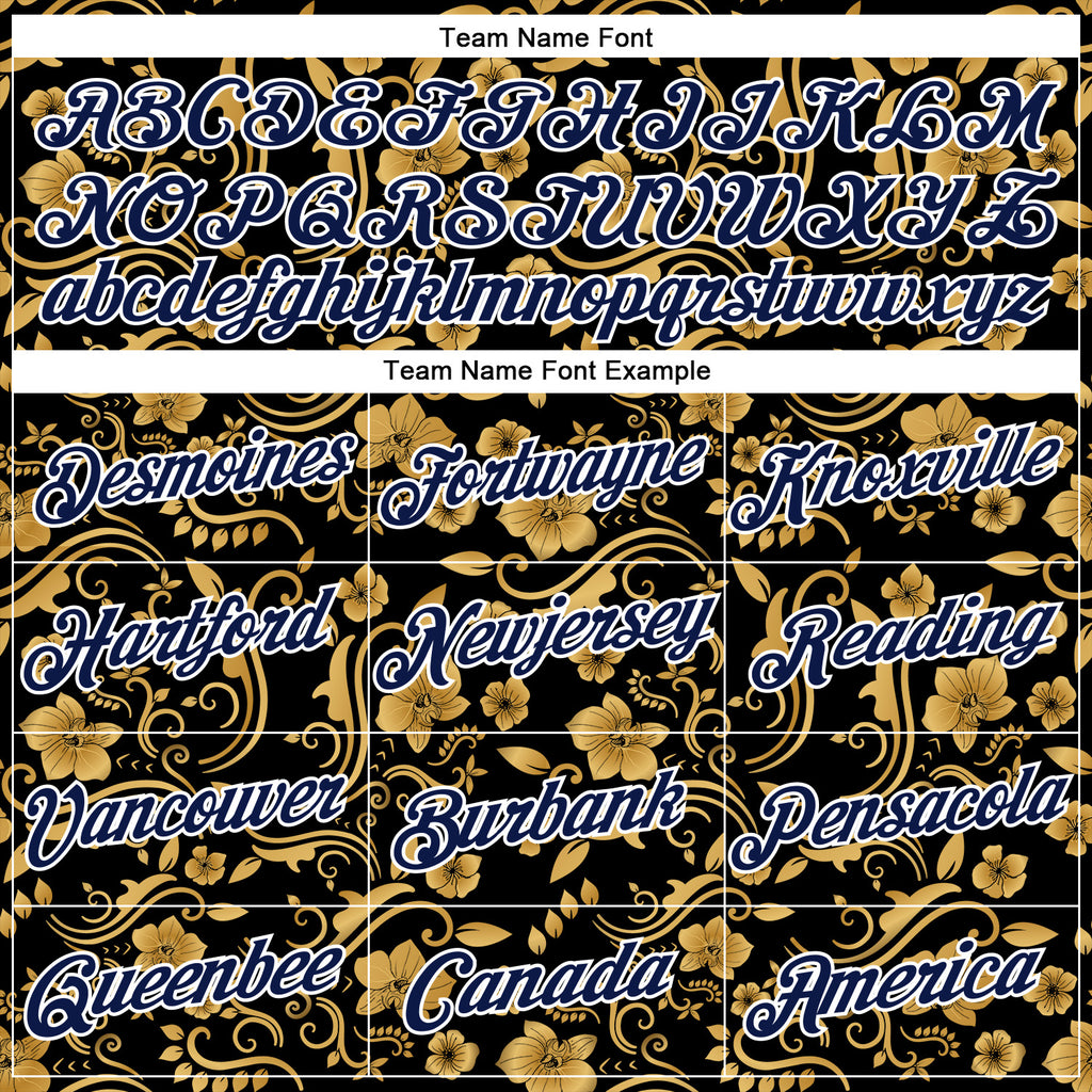 Custom Stitched Black Navy-White 3D Pattern Design Golden Subtle Floral Sports Pullover Sweatshirt Hoodie