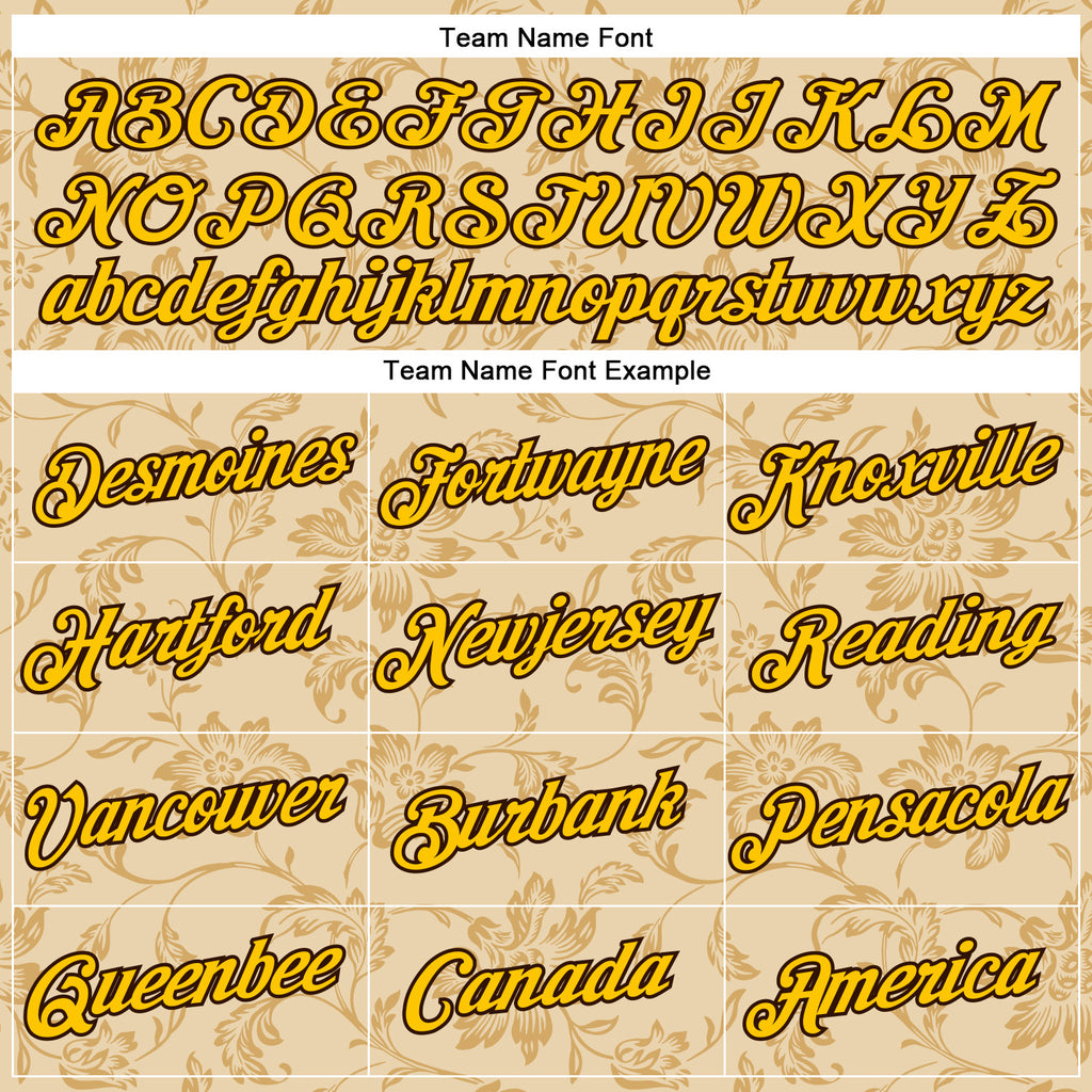 Custom Stitched City Cream Yellow-Brown 3D Pattern Design Golden Subtle Floral Sports Pullover Sweatshirt Hoodie