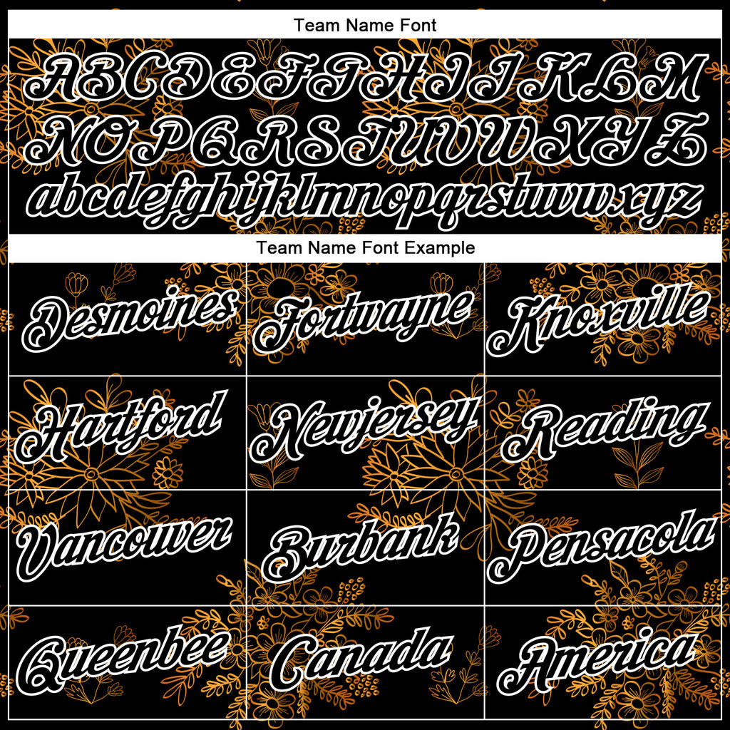 Custom Stitched Black White 3D Pattern Design Golden Subtle Floral Sports Pullover Sweatshirt Hoodie