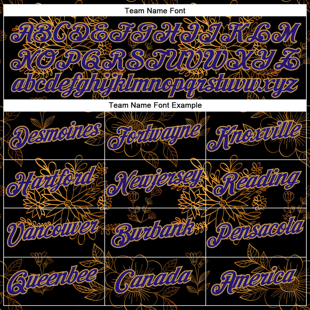 Custom Stitched Black Dark Purple-Old Gold 3D Pattern Design Golden Subtle Floral Sports Pullover Sweatshirt Hoodie