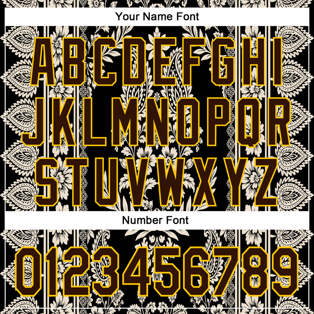 Custom Stitched Black Brown Cream-Yellow 3D Pattern Design Ethnic Paisley Floral Bandana Sports Pullover Sweatshirt Hoodie
