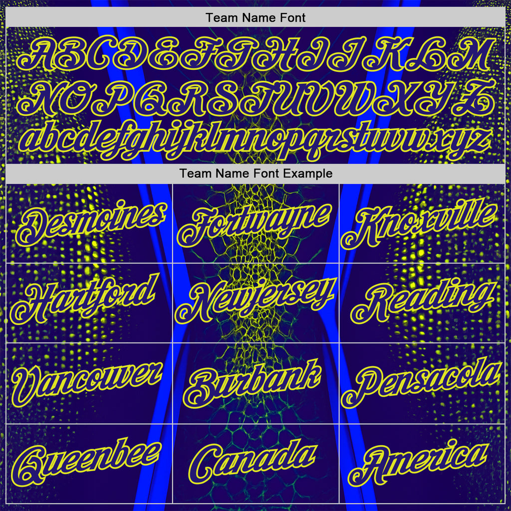 Custom Blue Dark Purple-Neon Yellow 3D Pattern Design Abstract Net Sport Wear Performance T-Shirt