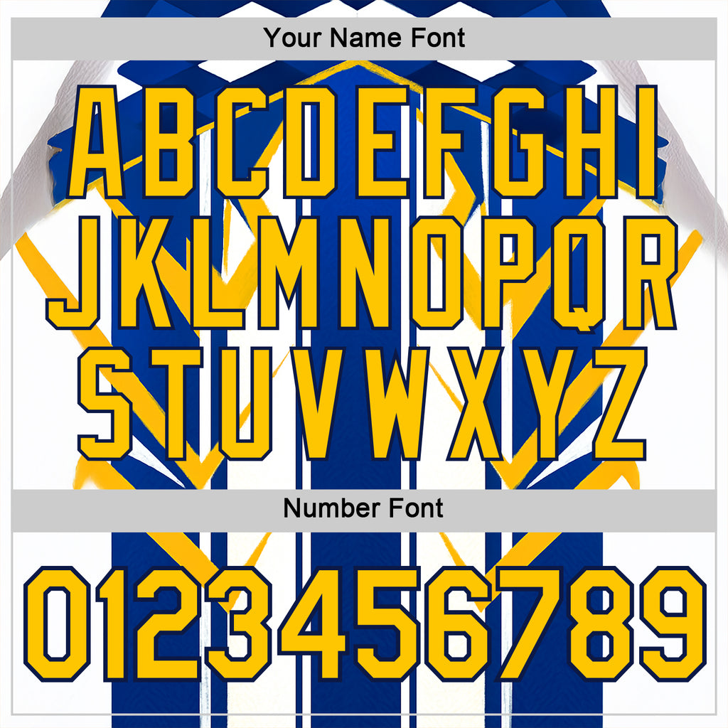 Custom White Yellow Blue-Navy 3D Pattern Design Geometric Shape Stripe Sport Wear Performance T-Shirt