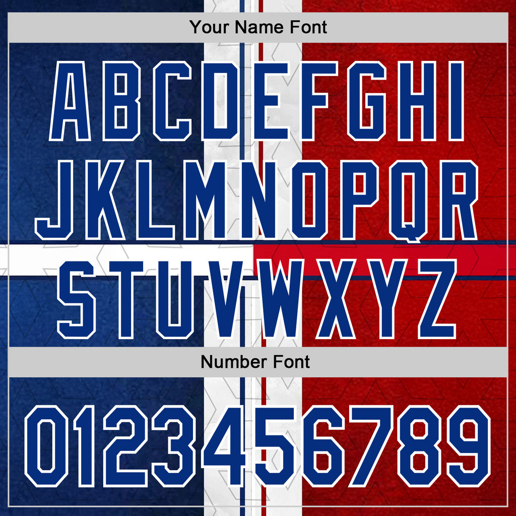Custom Stitched White Royal Blue-Red 3D Pattern Design American Inspired Geometric Shape Sports Wear Pullover Sweatshirt Hoodie