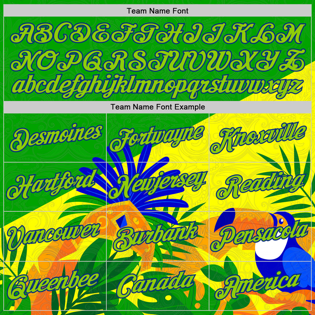 Custom Stitched Green Neon Green Yellow-Royal 3D Pattern Design Brazil Inspired Tropical Plants Sports Wear Pullover Sweatshirt Hoodie