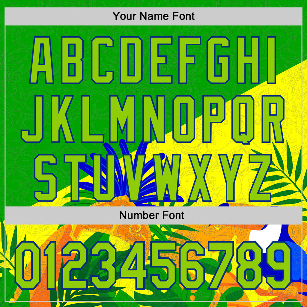 Custom Stitched Green Neon Green Yellow-Royal 3D Pattern Design Brazil Inspired Tropical Plants Sports Wear Pullover Sweatshirt Hoodie