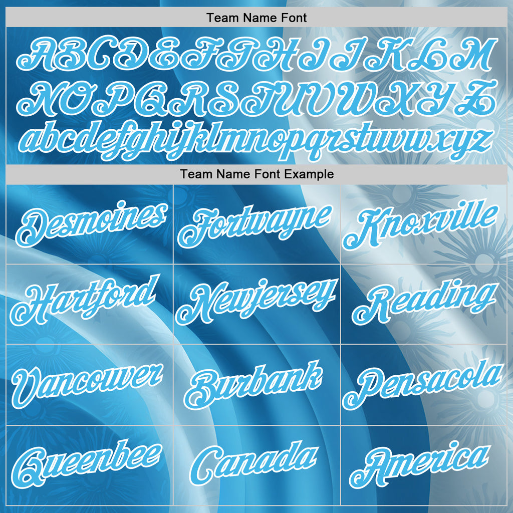Custom Stitched Blue Sky Blue-White 3D Pattern Design Argentine Inspired Subtle Floral Sports Wear Pullover Sweatshirt Hoodie
