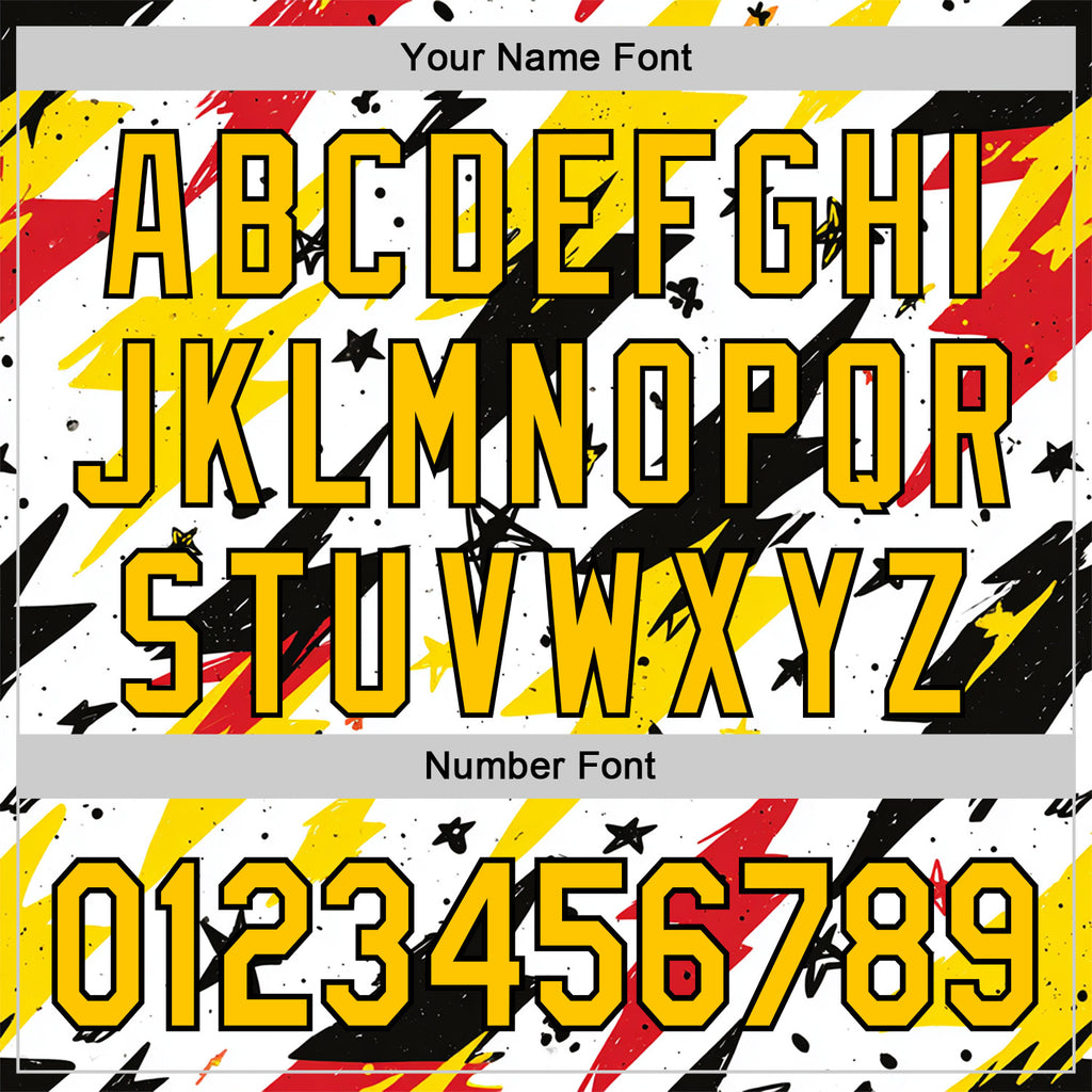 Custom Stitched White Yellow Red-Black 3D Pattern Design Germany Inspired Graffiti Sports Wear Pullover Sweatshirt Hoodie