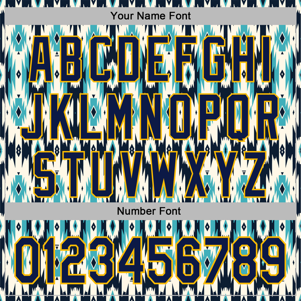 Custom Stitched Cream Navy-Gold 3D Pattern Design Tribal Ethnic Native American Sports Pullover Sweatshirt Hoodie