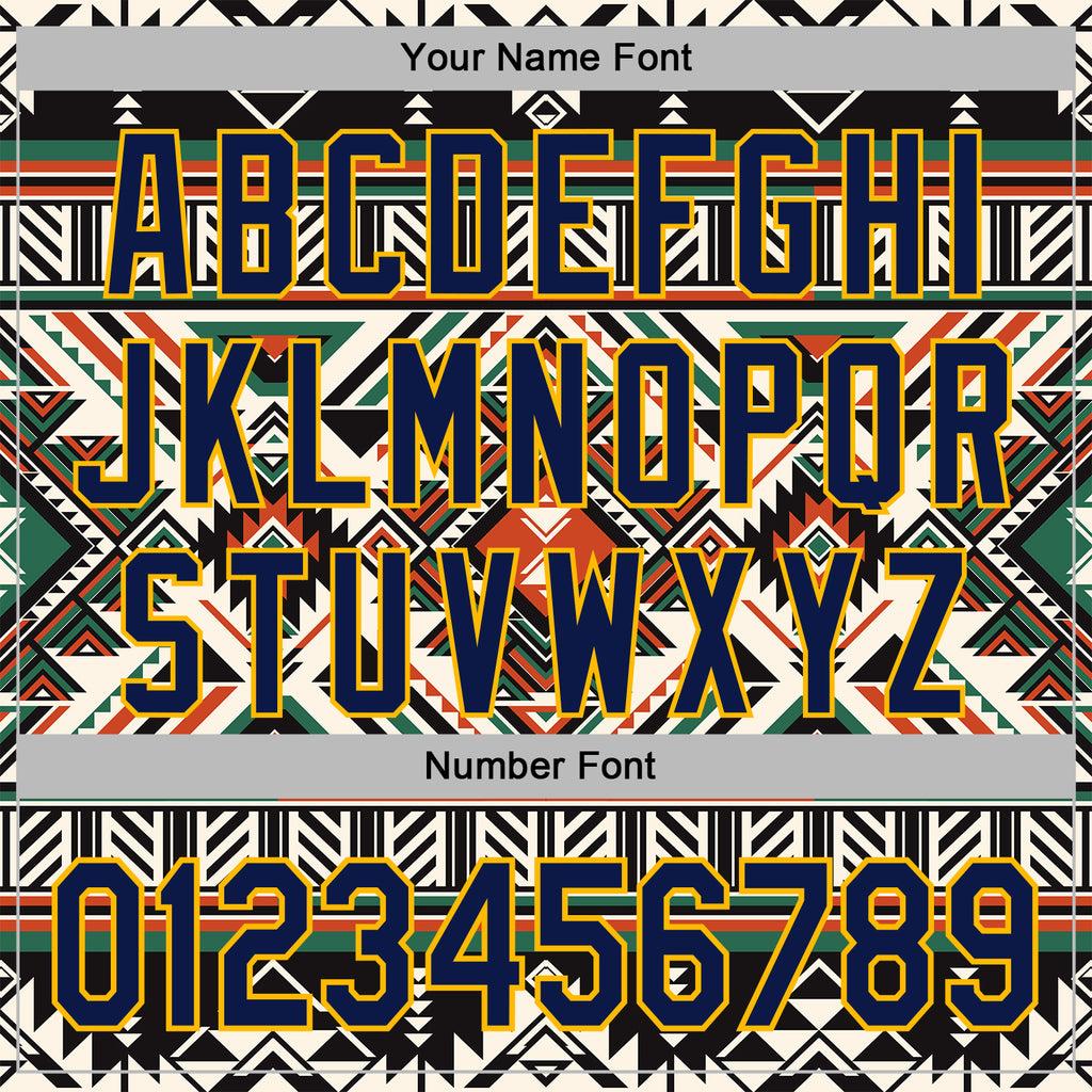 Custom Stitched Black Navy-Gold 3D Pattern Design Tribal Ethnic Native American Sports Pullover Sweatshirt Hoodie