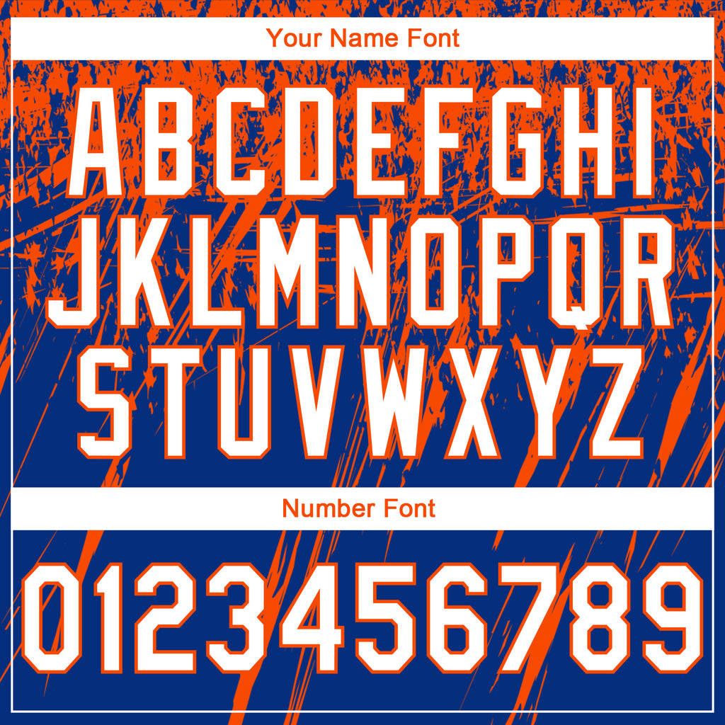 Custom Stitched Royal White-Orange 3D Pattern Design Splash Grunge Art Sports Pullover Sweatshirt Hoodie