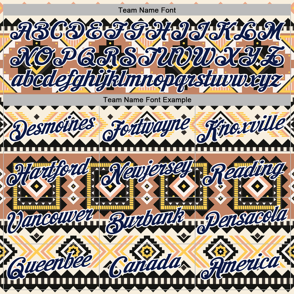 Custom Stitched Cream Navy Gray Yellow-White 3D Mexico Aztec Pattern Sports Pullover Sweatshirt Hoodie