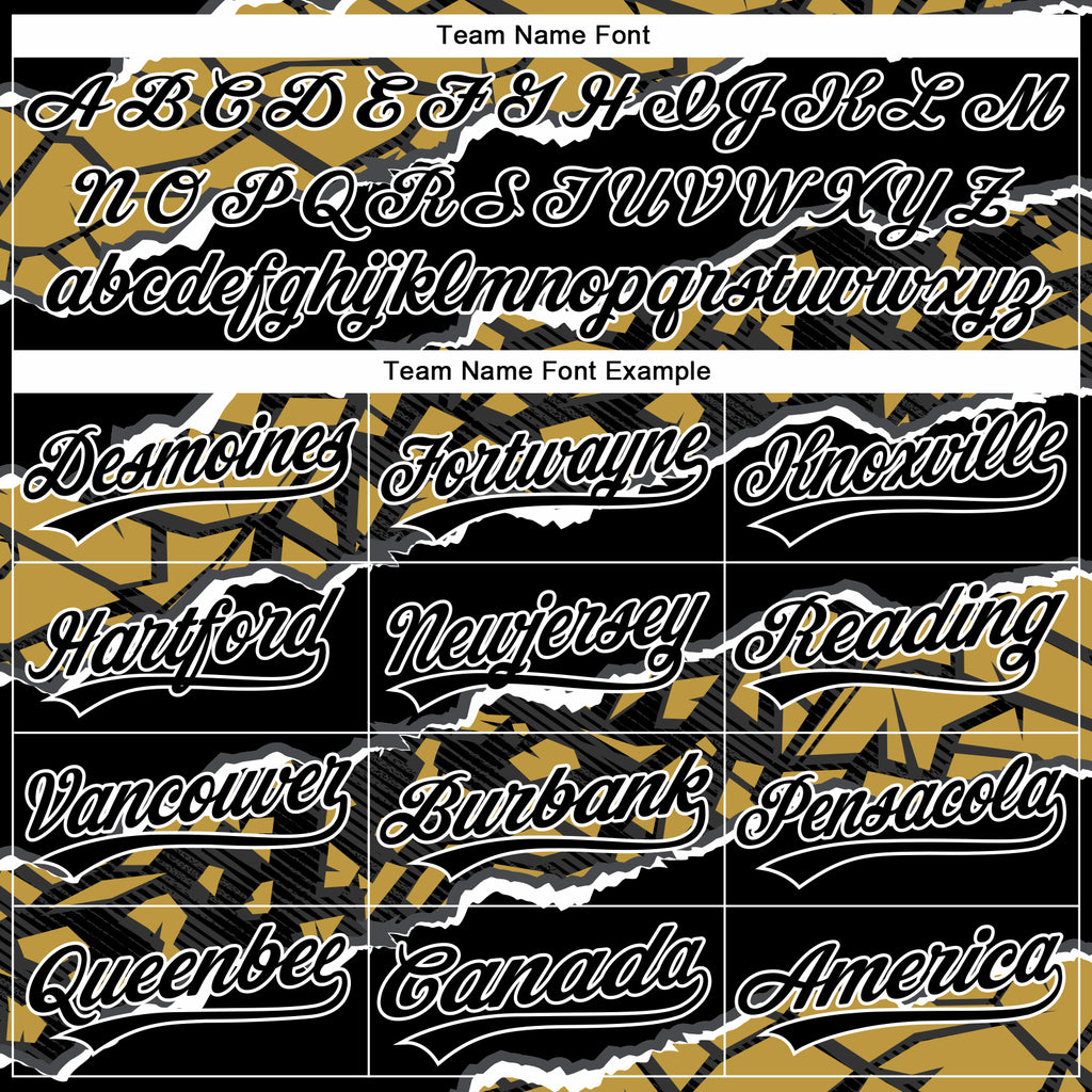 Custom Stitched Black Old Gold-White 3D Pattern Design Torn Paper Style Sports Pullover Sweatshirt Hoodie