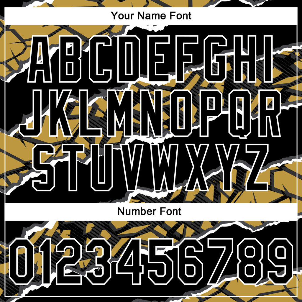 Custom Stitched Black Old Gold-White 3D Pattern Design Torn Paper Style Sports Pullover Sweatshirt Hoodie