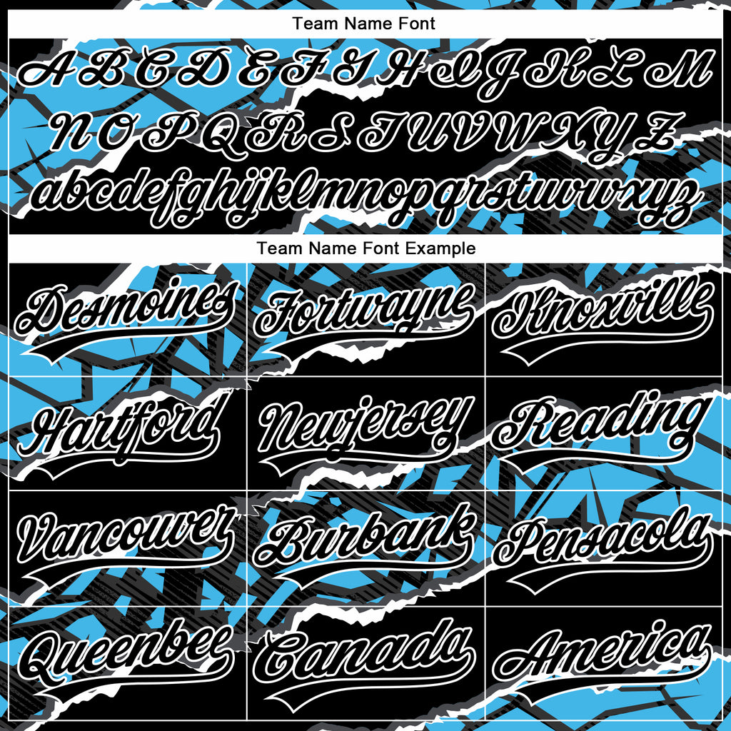 Custom Stitched Black Sky Blue-White 3D Pattern Design Torn Paper Style Sports Pullover Sweatshirt Hoodie