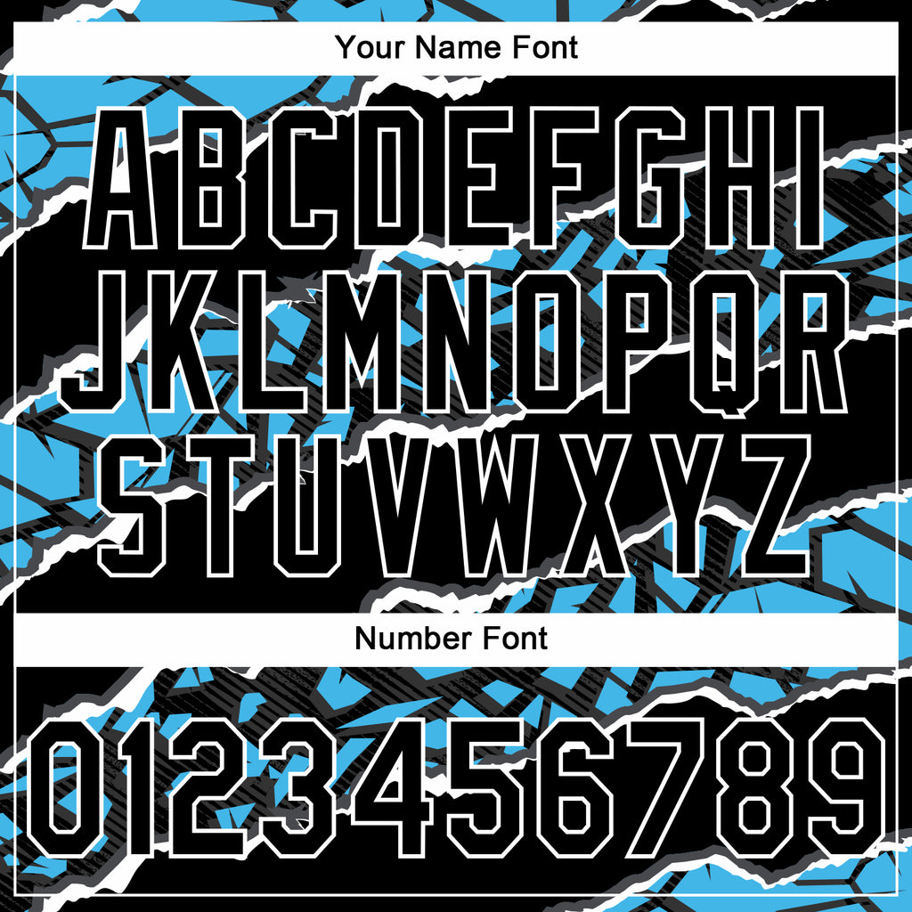 Custom Stitched Black Sky Blue-White 3D Pattern Design Torn Paper Style Sports Pullover Sweatshirt Hoodie