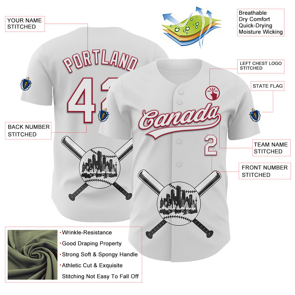 Custom White Cardinal-Black 3D Urban City Edition Sports Authentic Baseball Jersey