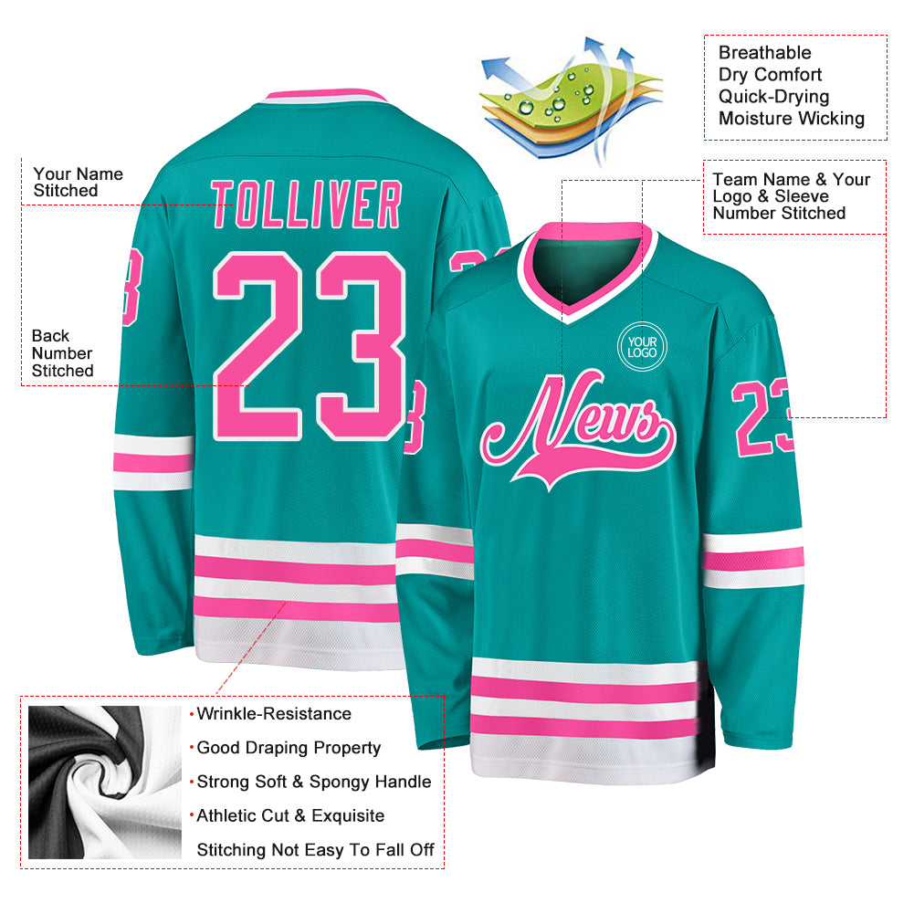 Custom Aqua Pink-White Hockey Jersey