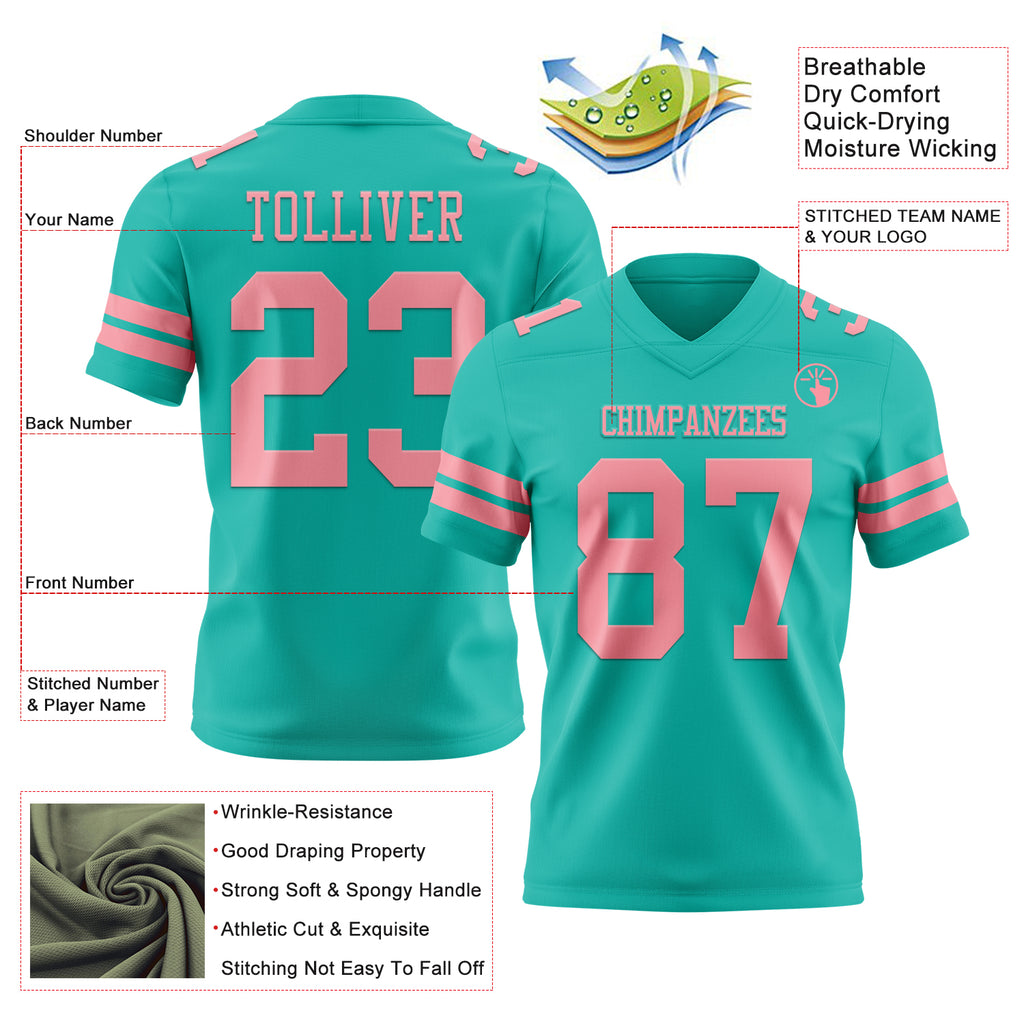 Custom Aqua Medium Pink Mesh Authentic Football Jersey