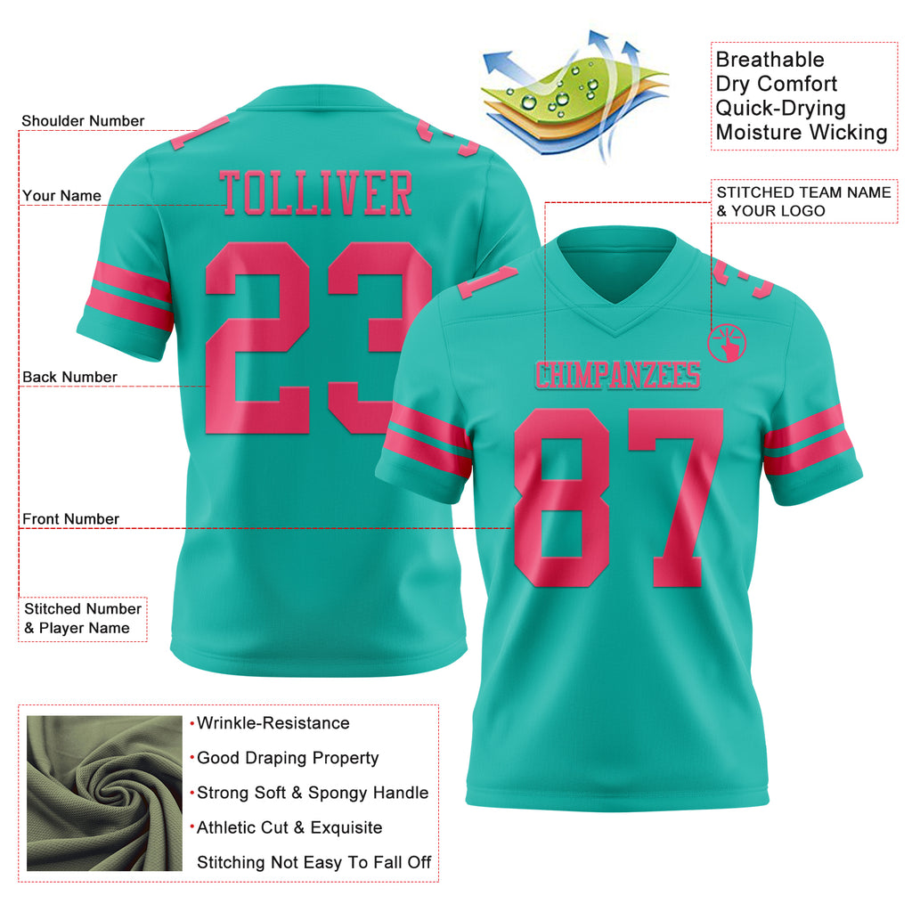 Custom Aqua Neon Pink Mesh Authentic Football Jersey