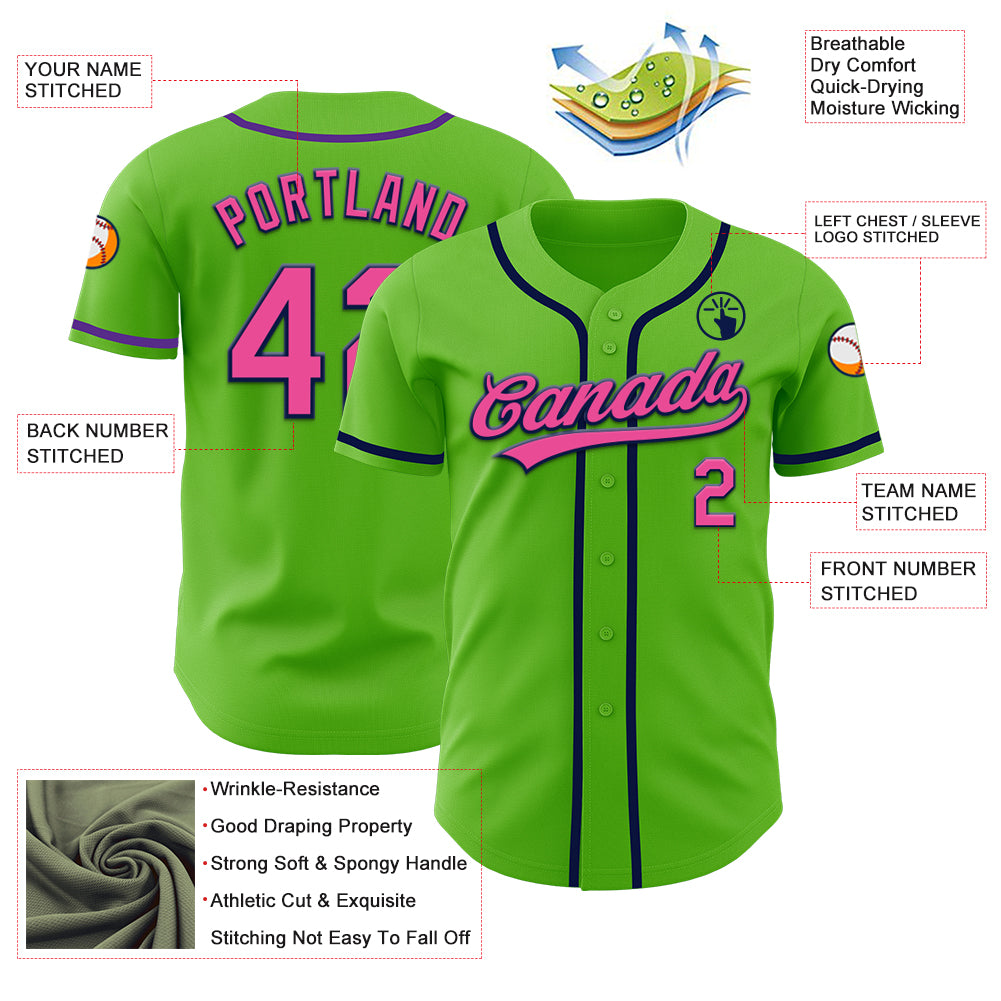 Custom Aurora Green Pink-Navy Authentic Baseball Jersey