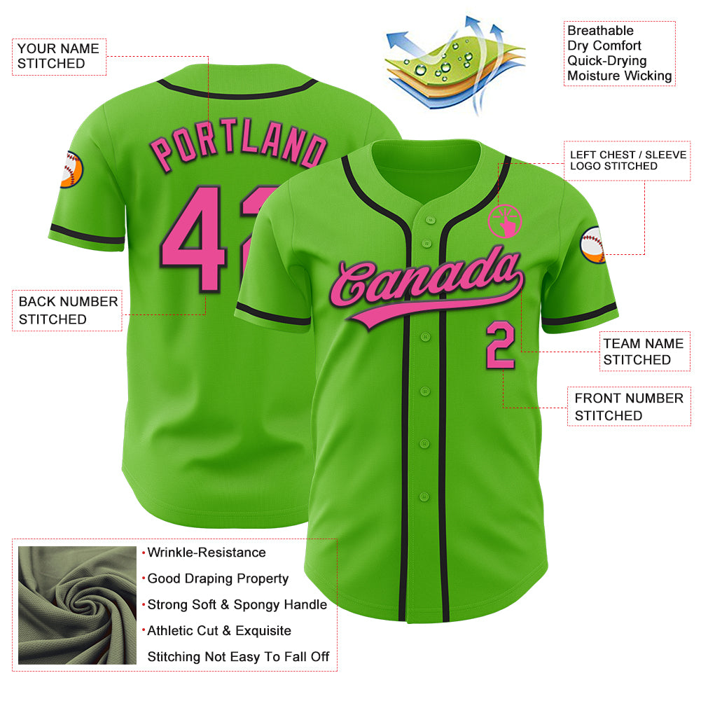 Custom Aurora Green Pink-Black Authentic Baseball Jersey