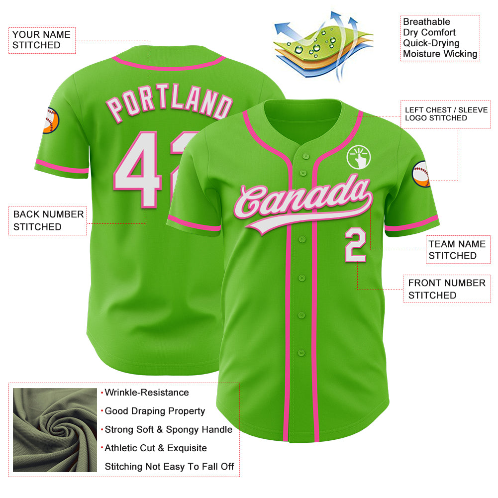 Custom Aurora Green White-Pink Authentic Baseball Jersey