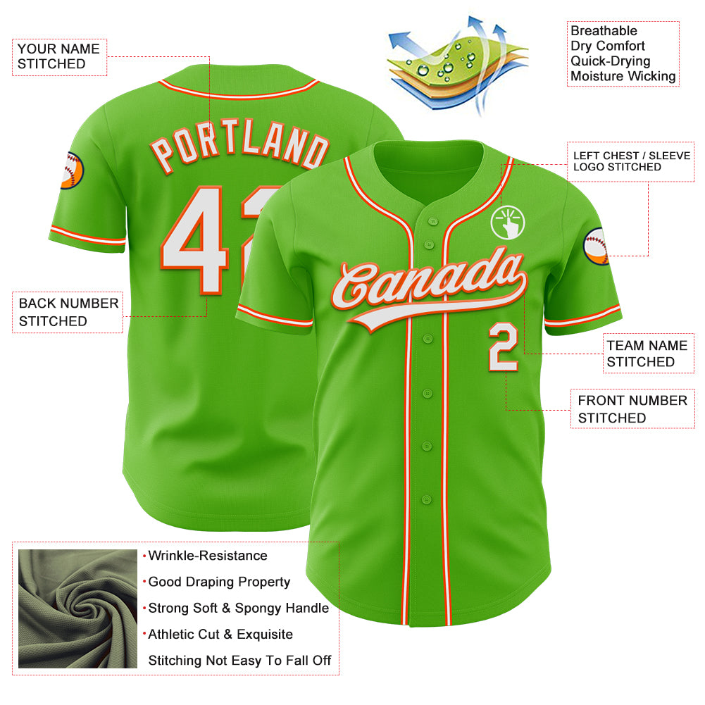 Custom Aurora Green White-Orange Authentic Baseball Jersey
