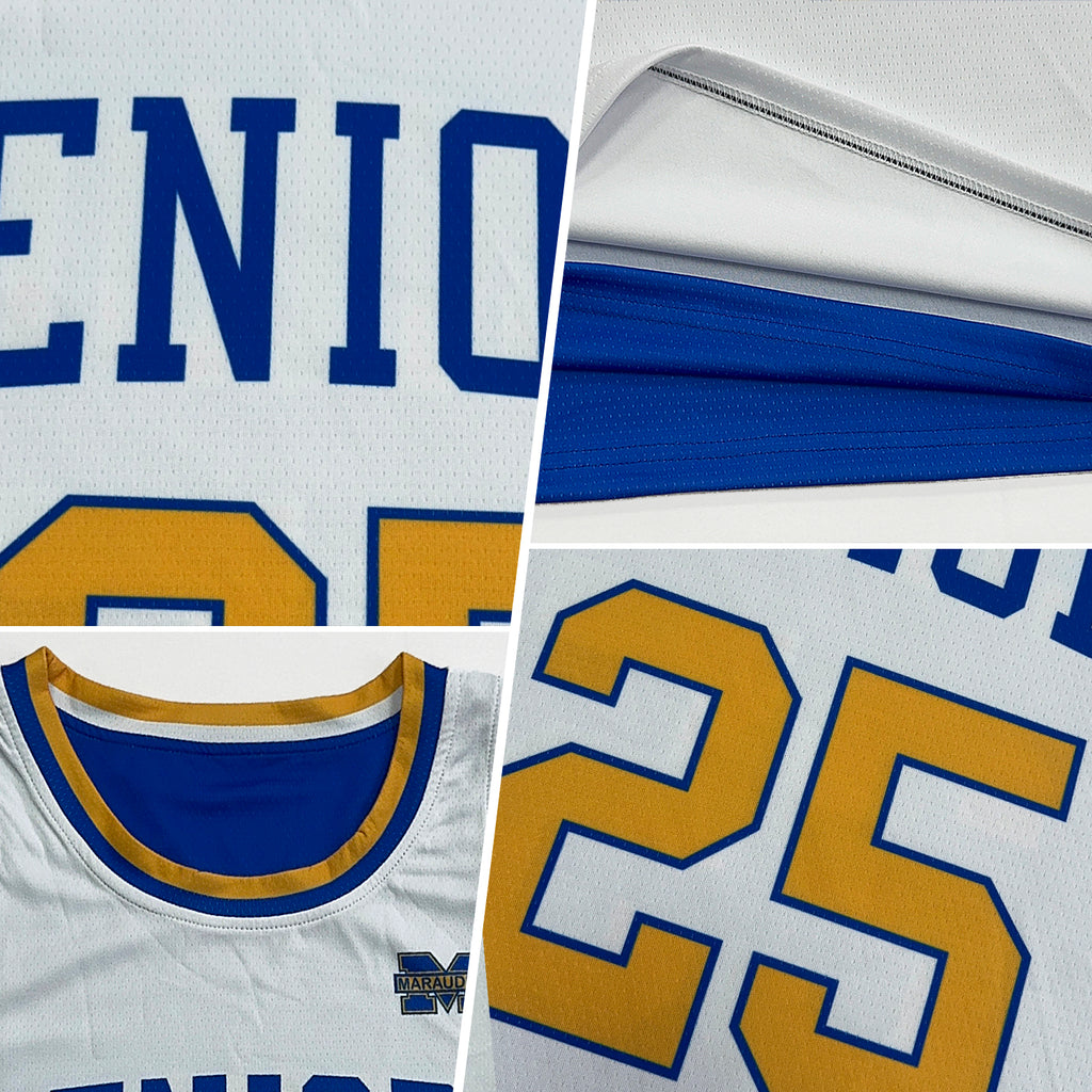 Custom Royal Gold-White Reversible Double Side Basketball Jersey