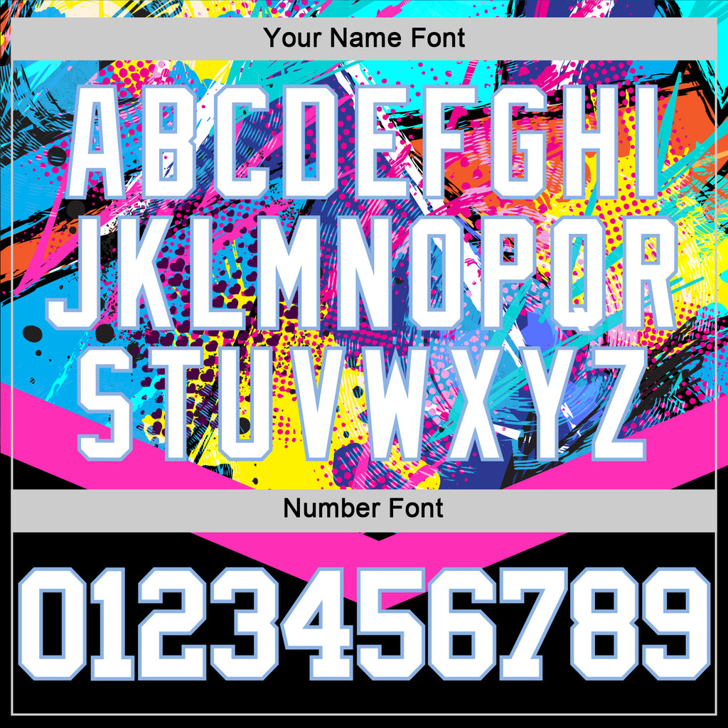 Custom Black White Pink-Light Blue Splash Round Neck Sublimation Basketball Suit Jersey