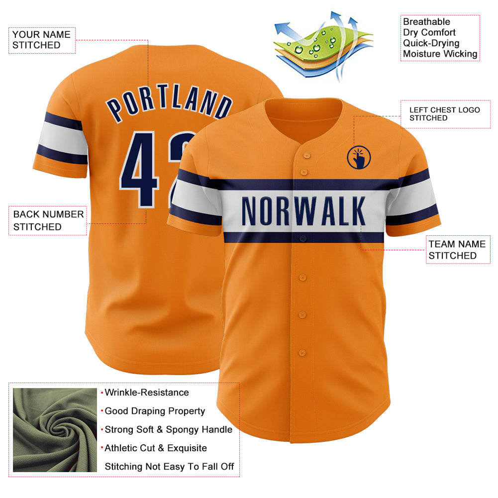 Custom Bay Orange Navy-White Authentic Baseball Jersey