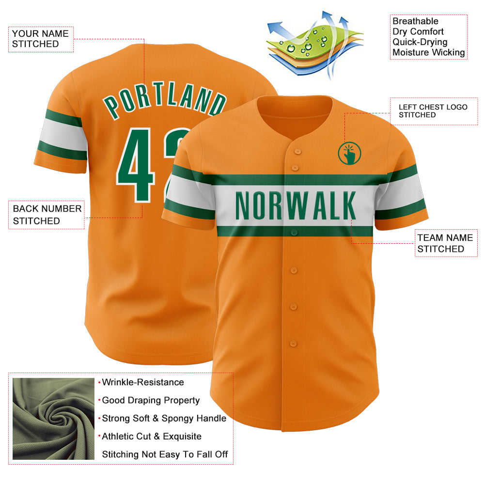 Custom Bay Orange Kelly Green-White Authentic Baseball Jersey
