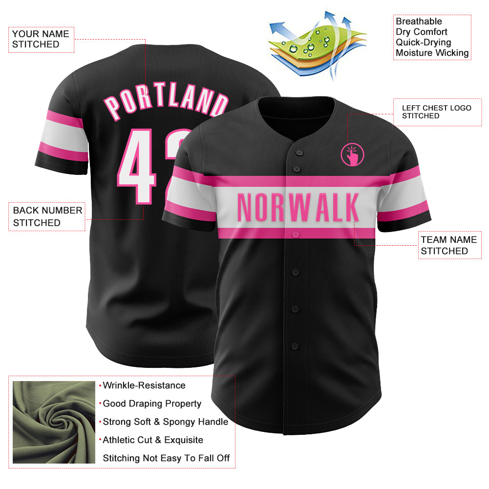 Custom Black White-Pink Authentic Baseball Jersey