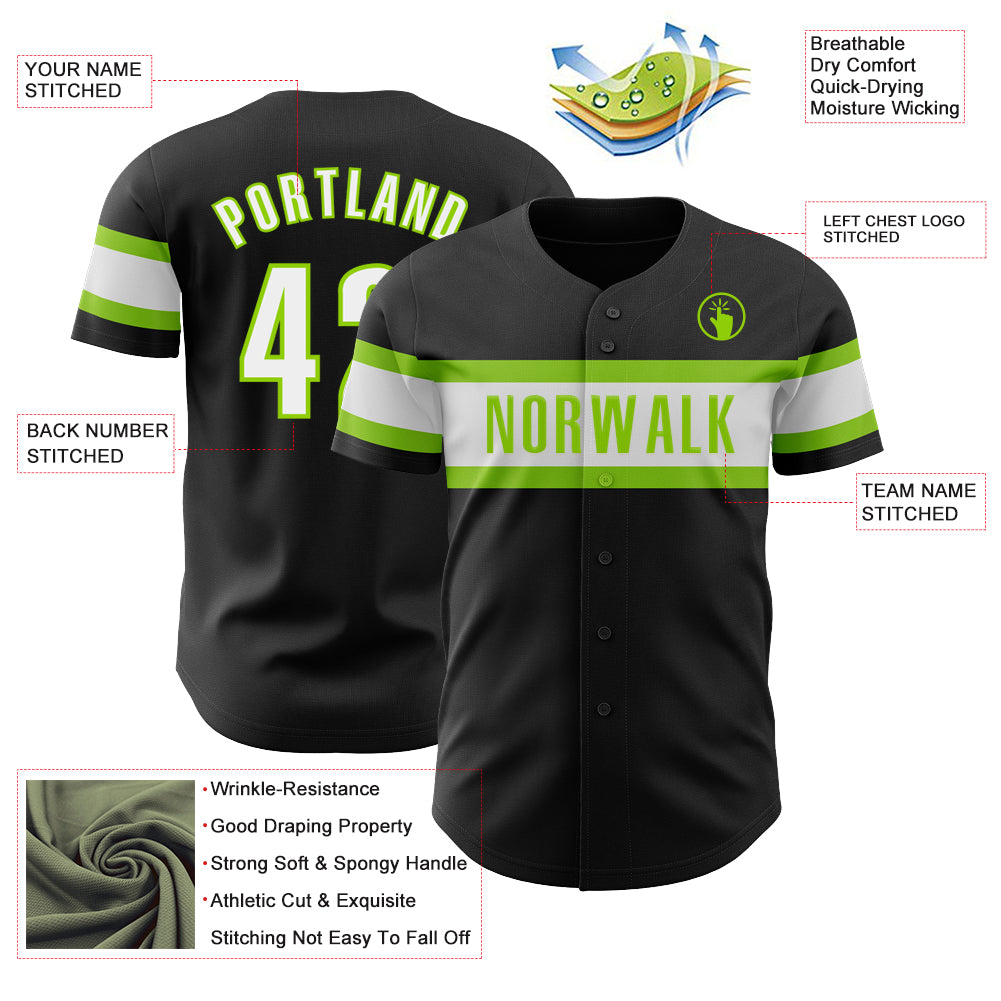 Custom Black White-Neon Green Authentic Baseball Jersey