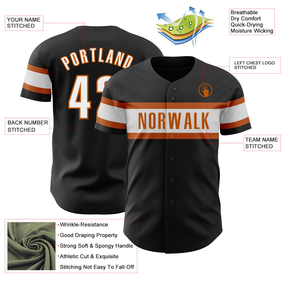 Custom Black White-Texas Orange Authentic Baseball Jersey