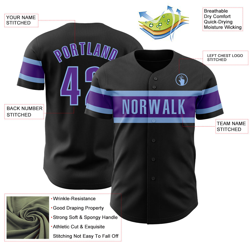 Custom Black Purple-Light Blue Authentic Baseball Jersey