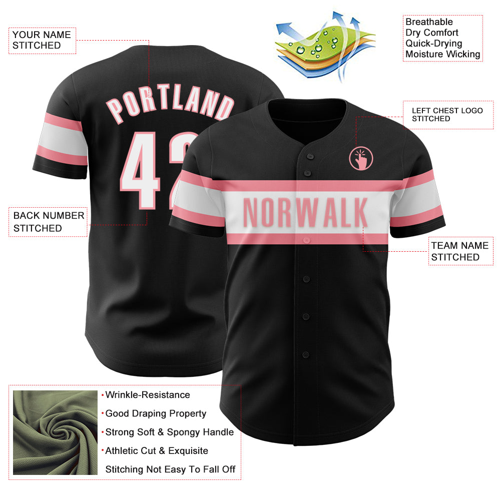 Custom Black White-Medium Pink Authentic Baseball Jersey