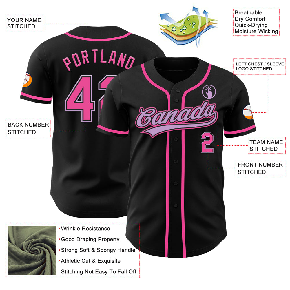 Custom Black Pink-Light Purple Authentic Baseball Jersey