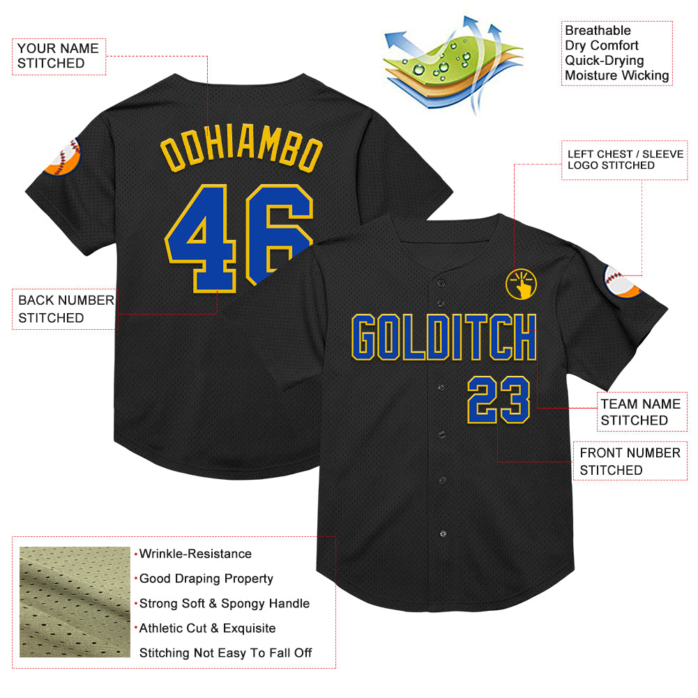 Custom Black Thunder Blue-Yellow Mesh Authentic Throwback Baseball Jersey
