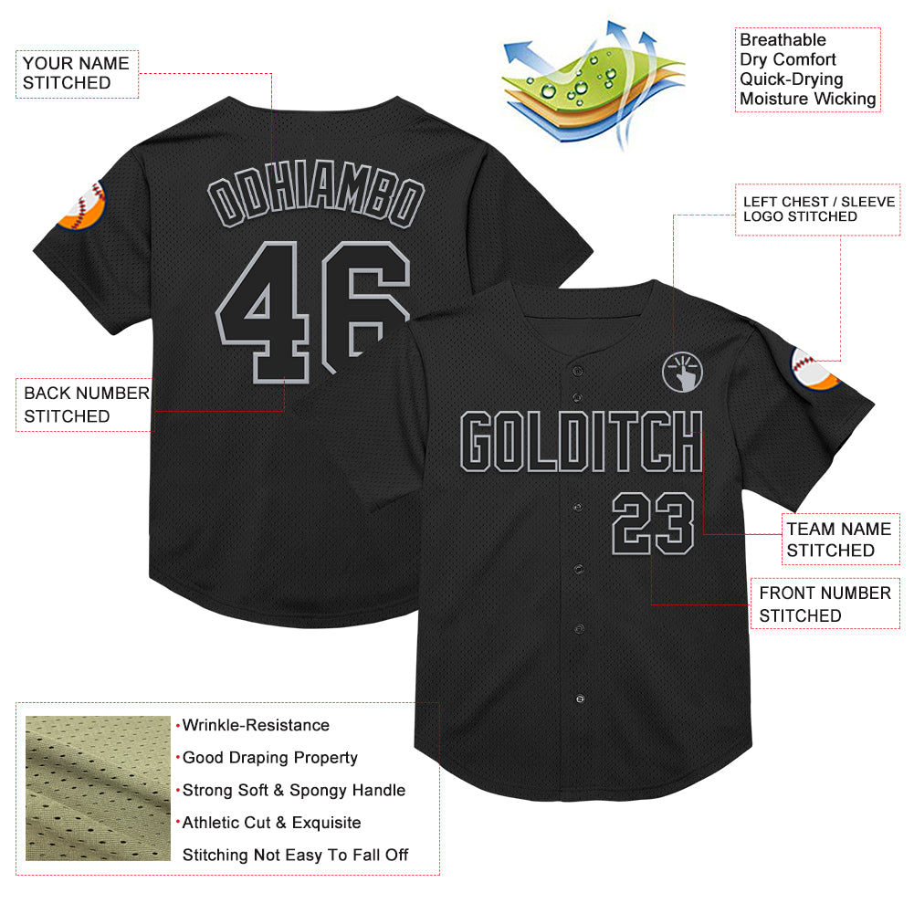 Custom Black Gray Mesh Authentic Throwback Baseball Jersey