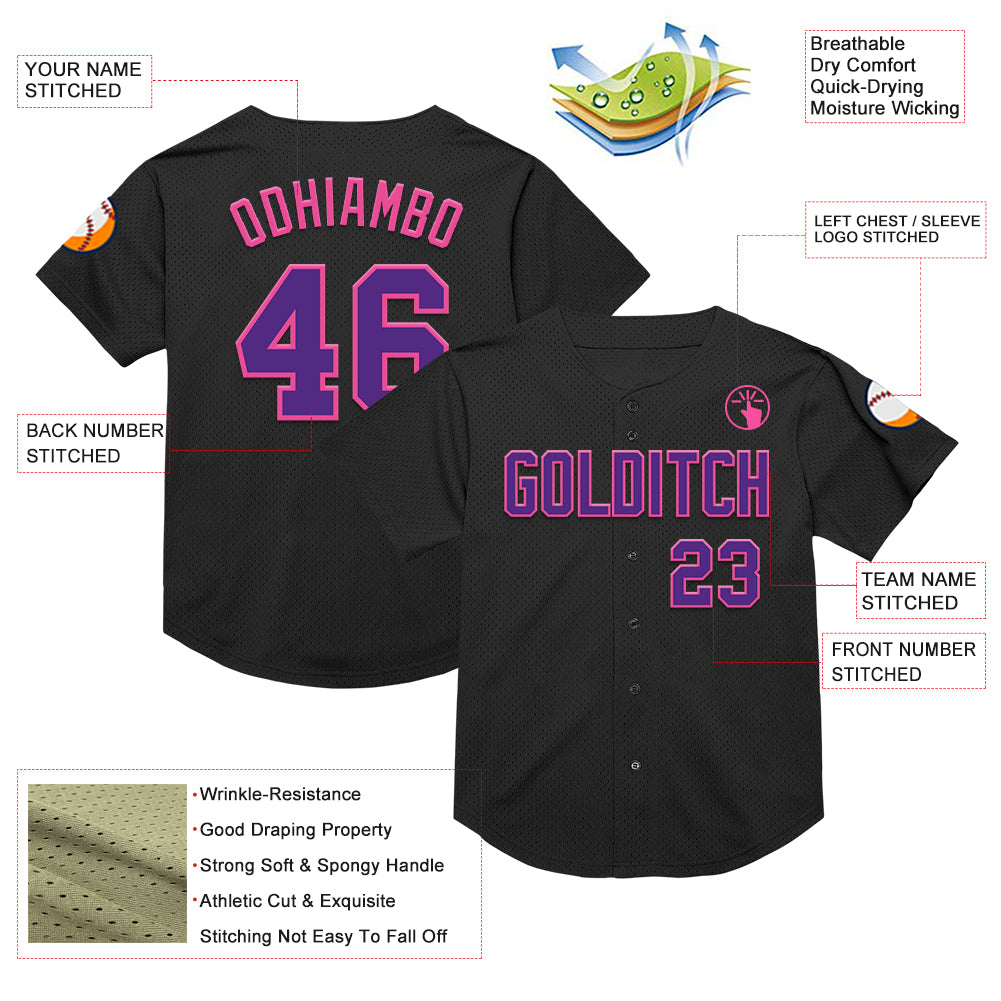 Custom Black Purple-Pink Mesh Authentic Throwback Baseball Jersey