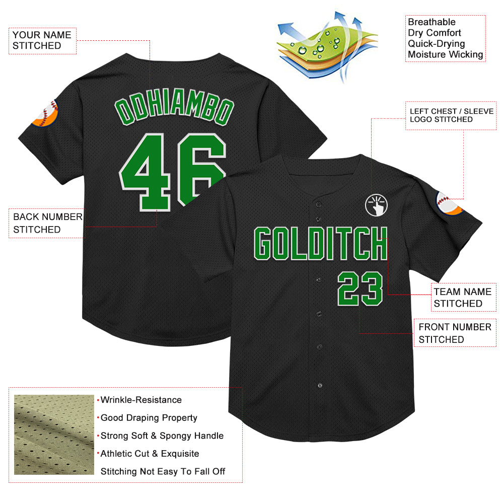 Custom Black Grass Green-White Mesh Authentic Throwback Baseball Jersey
