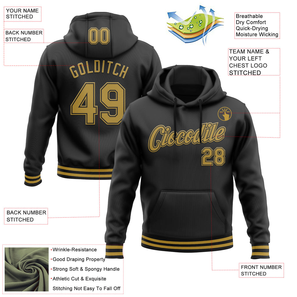 Custom Stitched Black Old Gold Sports Pullover Sweatshirt Hoodie